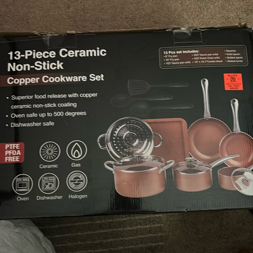 13 piece ceramic Non-Stick Copper Cookwarere new original packing and packaging